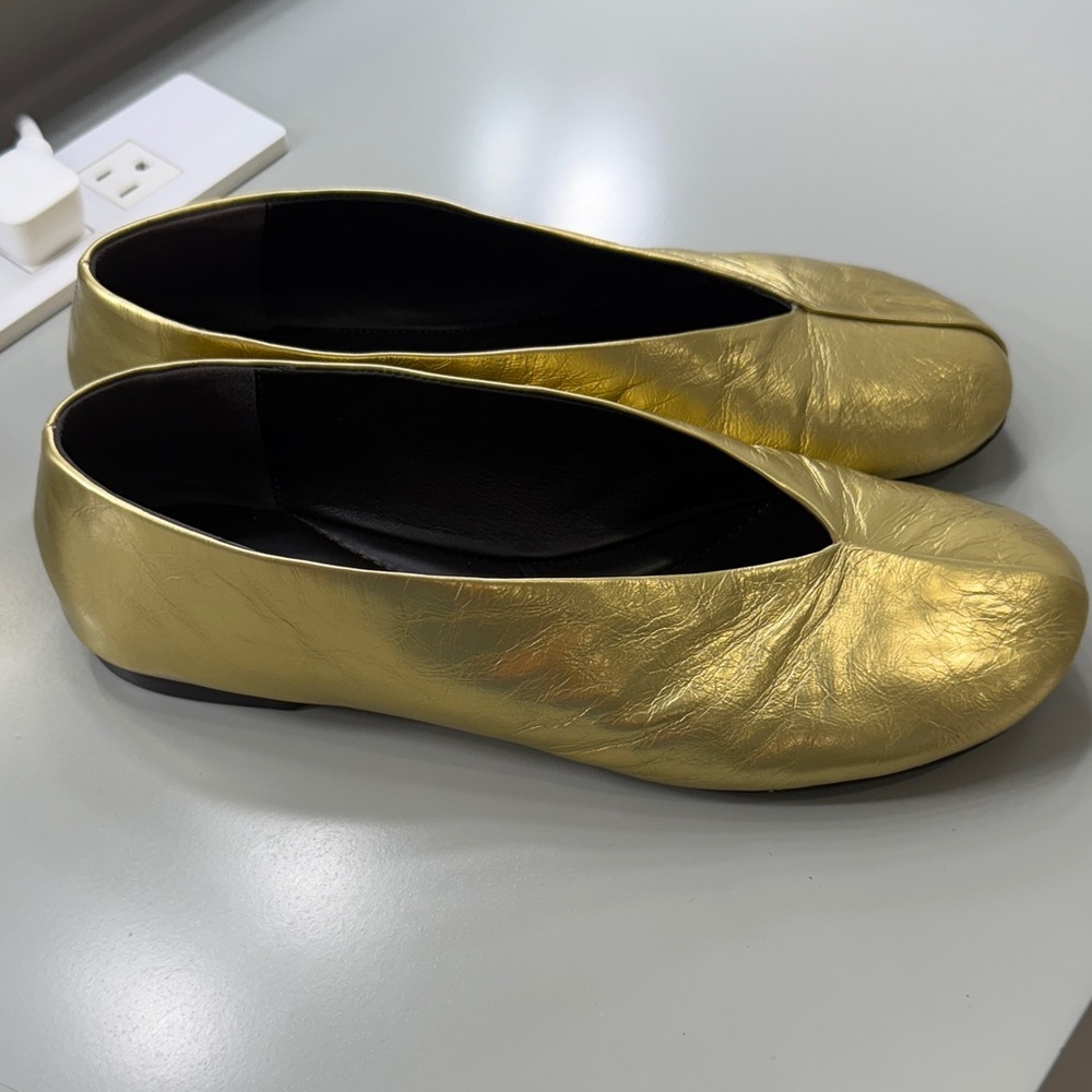 Massimo Dutti Gold Flat Shoes